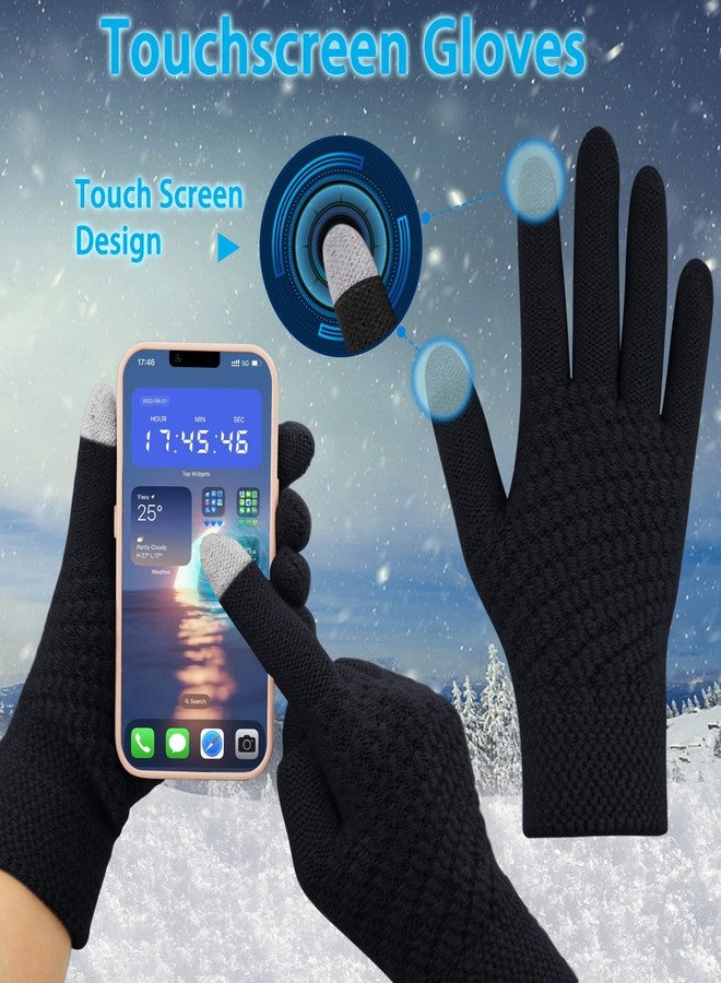 Double Couple 3pcs Winter Beanie Hat Scarf and Touch Screen Gloves Set for Women Knit Hat with Faux Fur Ball Scarves Glove - Image 3