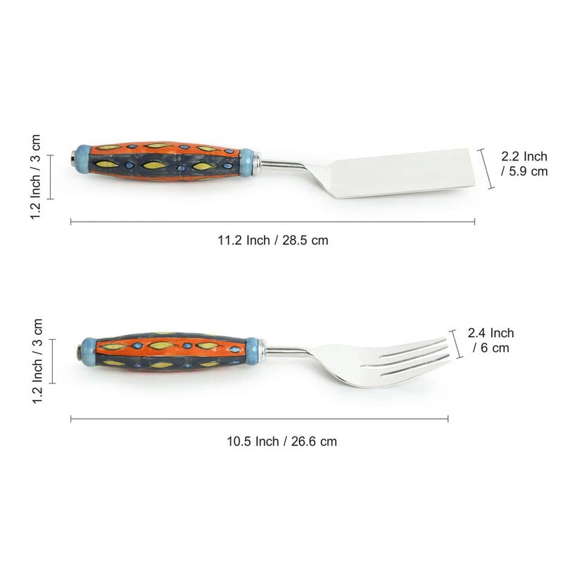 ExclusiveLane ExclusiveLane The Mughal Aakar HandPainted Serving Fork Scraper in Stainless Steel Ceramic Set of 2 Cake Cutter Slicer Salad Servers Fork Serveware Dinning Table Accessories Kitchen Tools  - Image 5