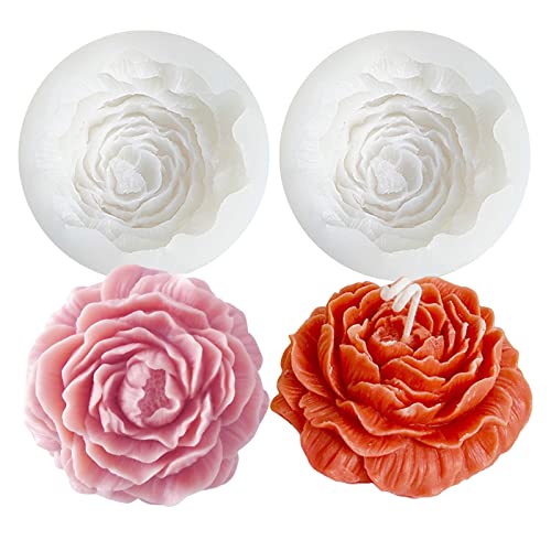 japleed 2PCS Flower Molds Silicone Candle Soap Molds Bloom Flower Silicone Fondant Mould 3D Peony Cake Candy Jelly Chocolate Mold Decoration Baking Tool - Image 1