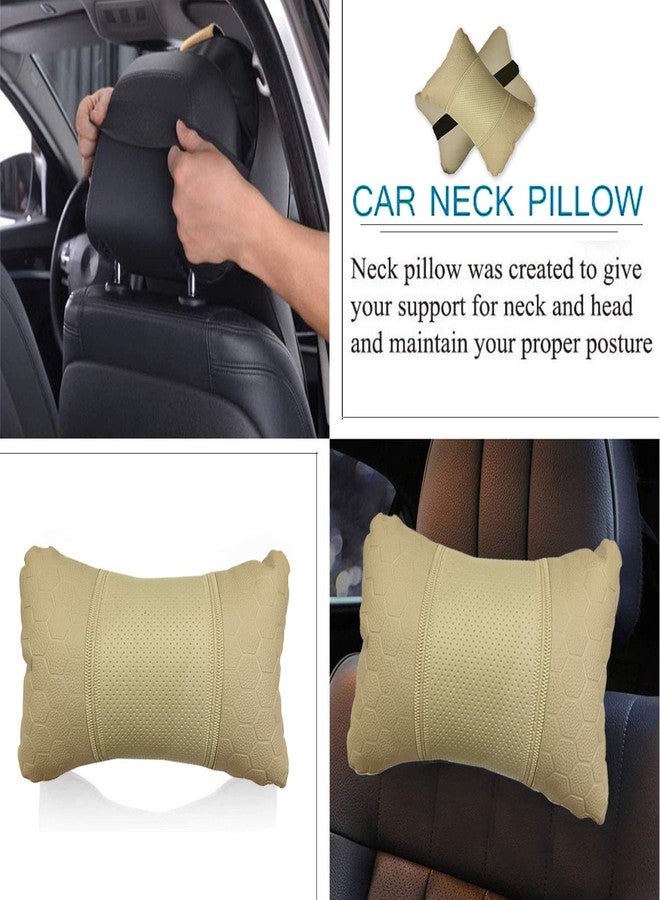 Adroitz Beige Universal Neck Rest Pillow Faux Leather Material in Football Design for All Car_1225 - Image 5