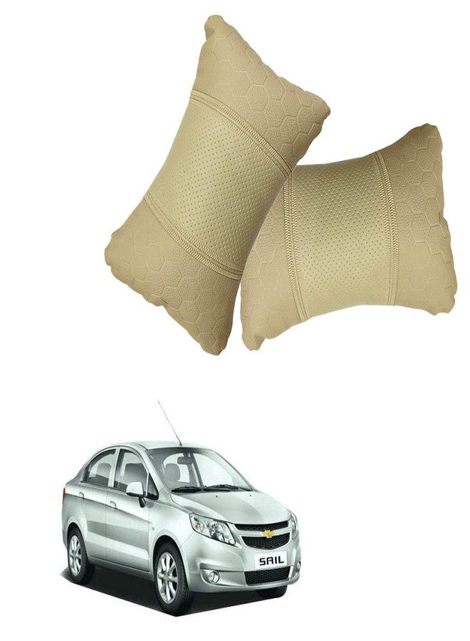 Adroitz Beige Universal Neck Rest Pillow Faux Leather Material in Football Design for All Car_1225 - Image 2