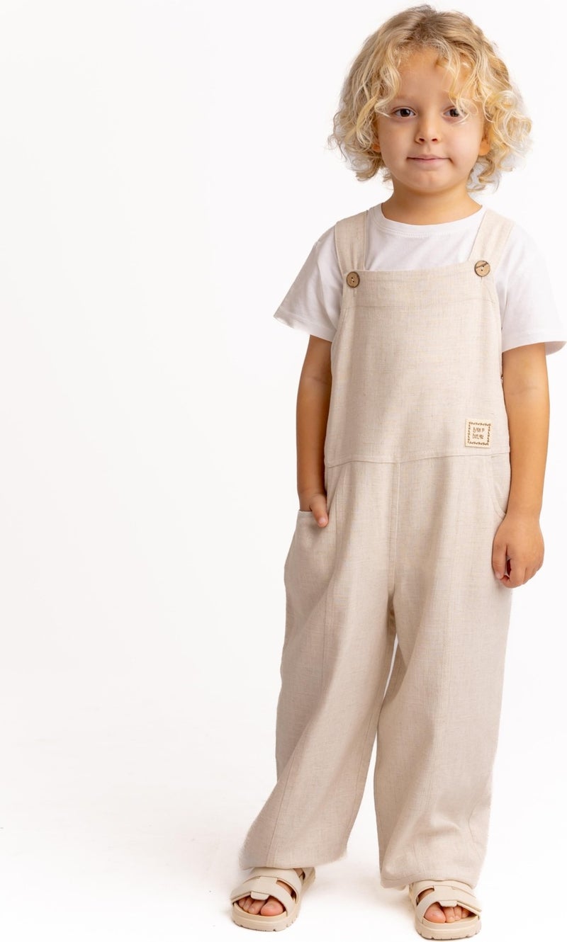 Oliven The Kid Unisex Wide Leg Linen Salopet Natural - Image 1
