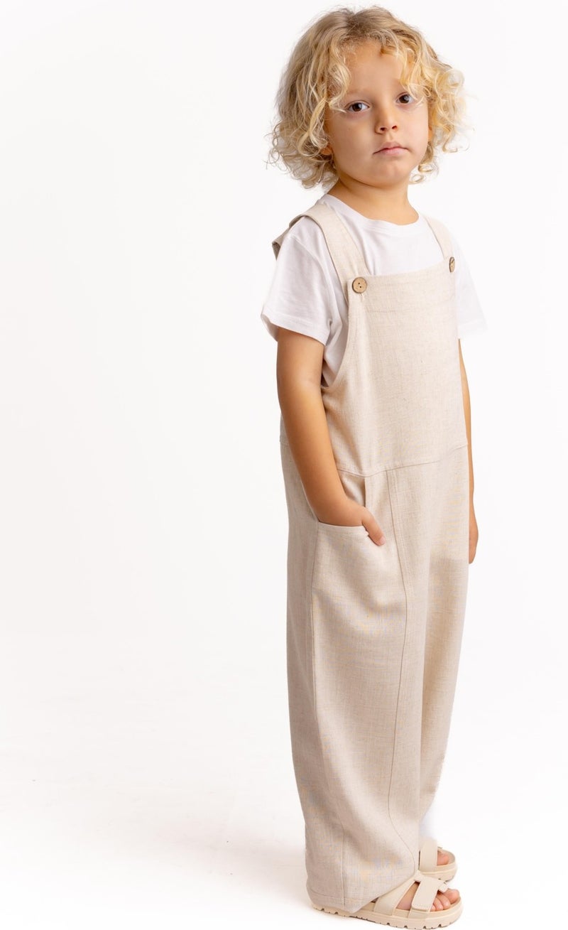 Oliven The Kid Unisex Wide Leg Linen Salopet Natural - Image 4