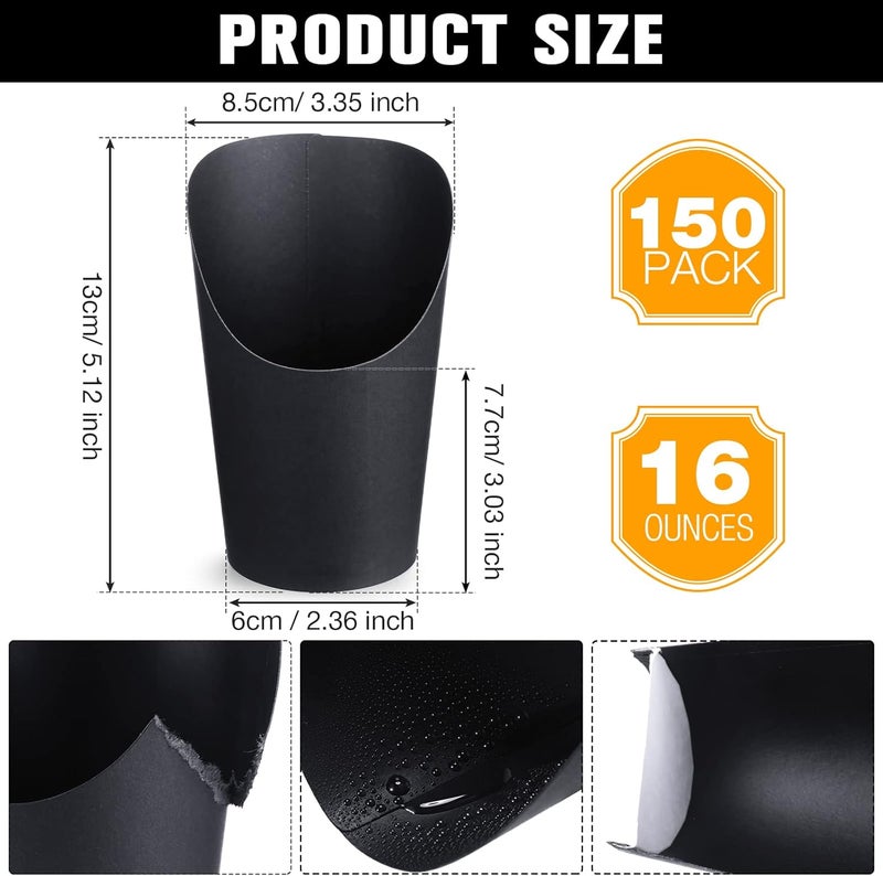 Rtteri 150 Pcs Disposable Charcuterie Cups 16 oz French Fry Cups Black Popcorn Box Kraft Paper for Halloween Party Serving Treats Dessert Snack Food - Image 2
