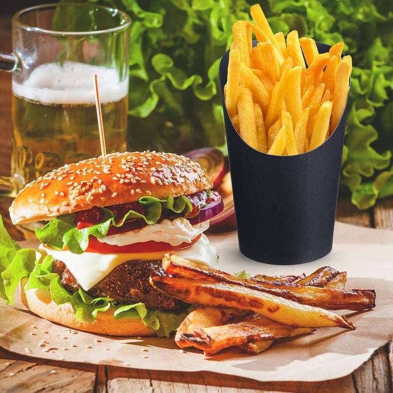 Rtteri 150 Pcs Disposable Charcuterie Cups 16 oz French Fry Cups Black Popcorn Box Kraft Paper for Halloween Party Serving Treats Dessert Snack Food - Image 3