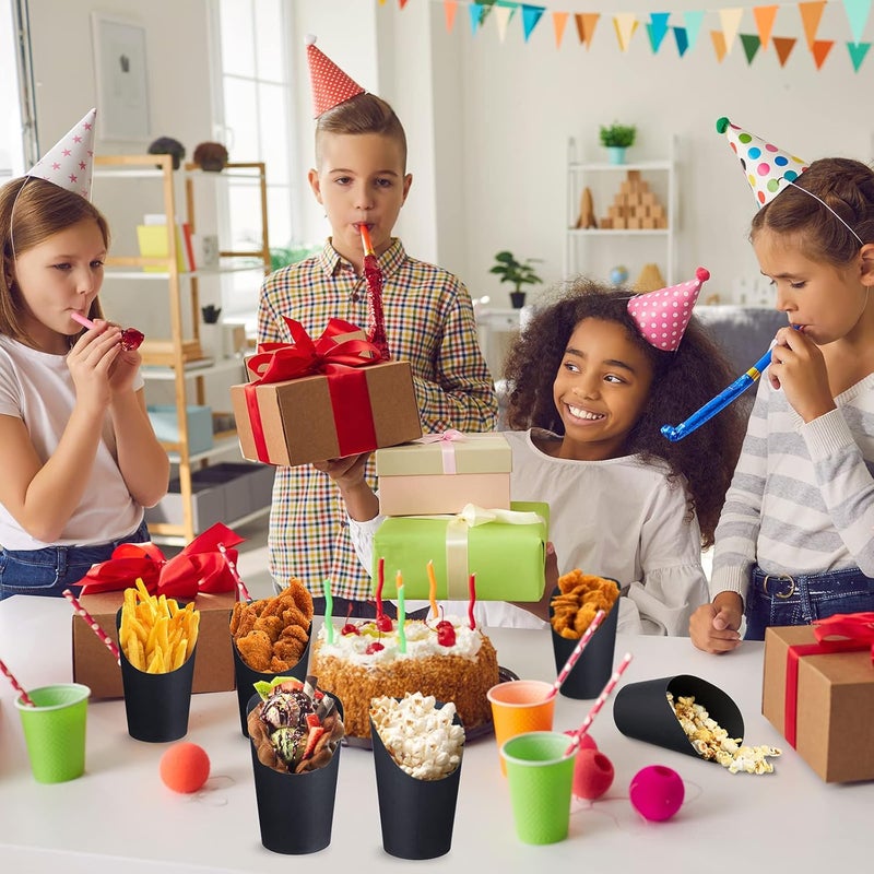 Rtteri 150 Pcs Disposable Charcuterie Cups 16 oz French Fry Cups Black Popcorn Box Kraft Paper for Halloween Party Serving Treats Dessert Snack Food - Image 5