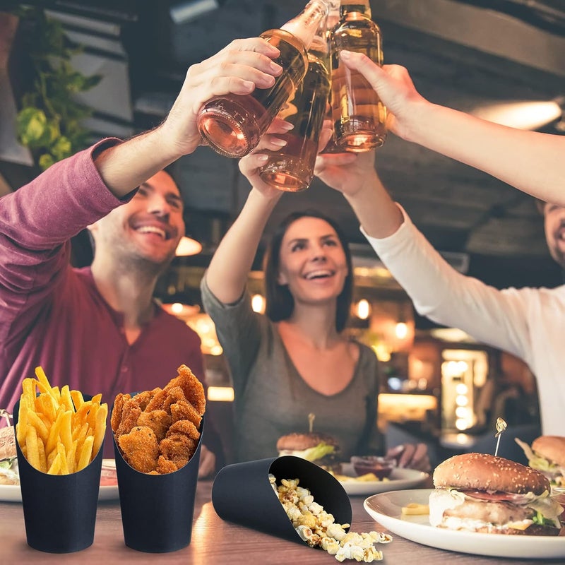 Rtteri 150 Pcs Disposable Charcuterie Cups 16 oz French Fry Cups Black Popcorn Box Kraft Paper for Halloween Party Serving Treats Dessert Snack Food - Image 4