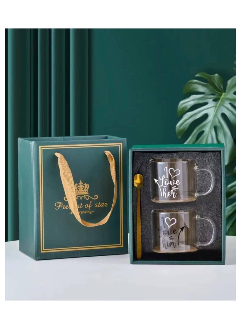 Love Silk glass cable mug set in a chic box with a gold stand