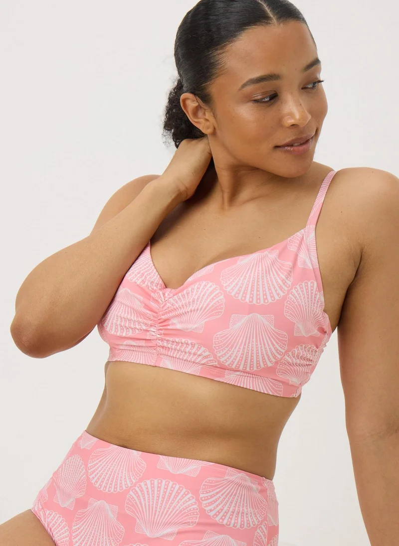 Matalan Peach DD+ Shell Pattern Ruched Bikini Top