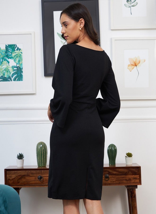 Athena Black Scuba Formal Sheath Dress - Image 4