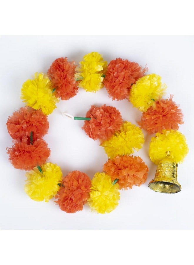 Kaameri Bazaar Marigold Artificial Fluffy Garland with Bell Used for Festival | Home Decoration Colour Light & Dark Orange | Pack of 10 - Image 3