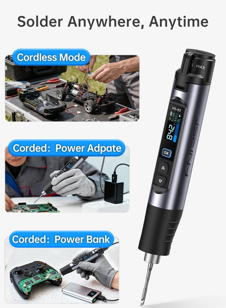 فنيرسي FNIRSI HS-03 مكواة لحام كهربائية بدرجة حرارة ثابتة لاسلكية، بطارية 2600mAh طويلة العمر، وضع سلكي ولاسلكي، شاشة ملونة IPS بحجم 0.96 بوصة، تحكم بدرجة الحرارة بخمس مستويات - Image 4