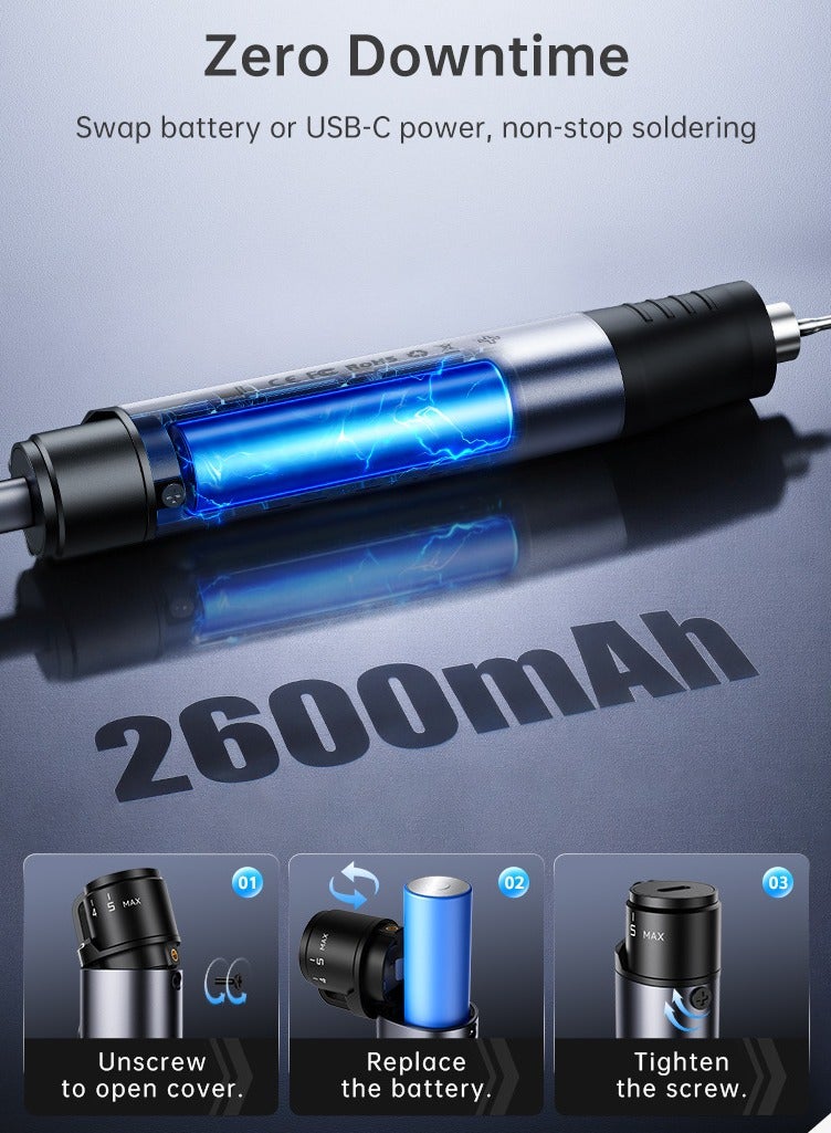 فنيرسي FNIRSI HS-03 مكواة لحام كهربائية بدرجة حرارة ثابتة لاسلكية، بطارية 2600mAh طويلة العمر، وضع سلكي ولاسلكي، شاشة ملونة IPS بحجم 0.96 بوصة، تحكم بدرجة الحرارة بخمس مستويات - Image 3