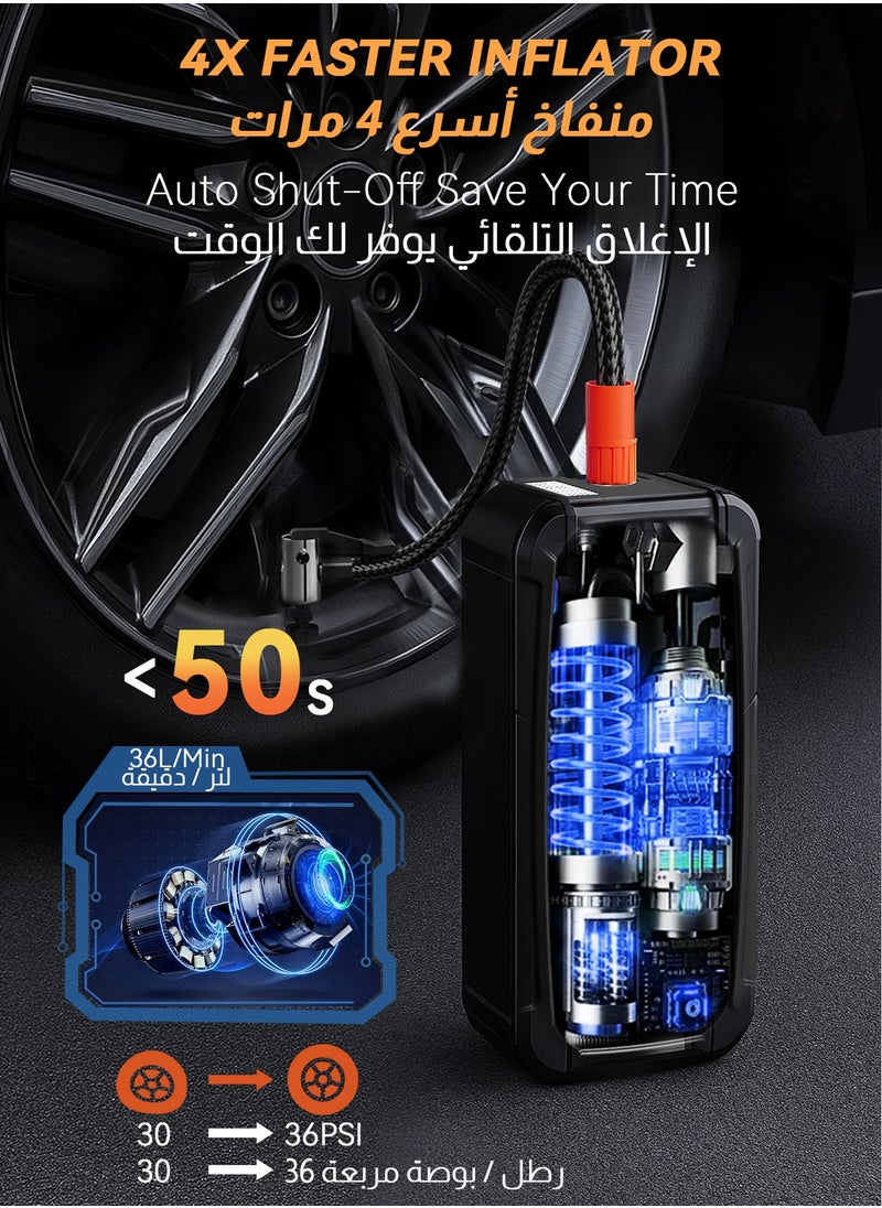 ULHYC Car Jump Starter with Air Compressor,  Large Battery (for Gasoline/Diesel Cars), Portable Battery Booster, Tire Inflator, Portable Charger with Jumper Cables, Built-in Light  - Image 3