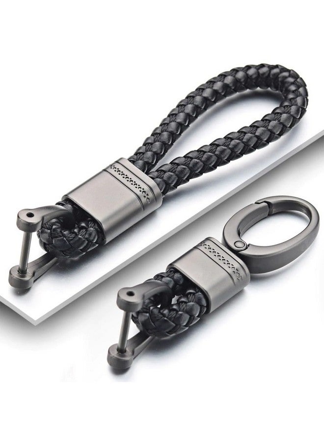 JVCV حزمة 2 من سلسلة المفاتيح الجلدية الأصلية من JVCV مع حلقة مفاتيح من سبيكة الزنك لسيارات والدراجات (أسود) - Image 1