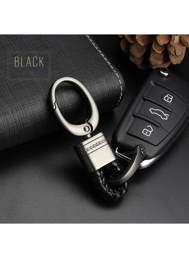 JVCV حزمة 2 من سلسلة المفاتيح الجلدية الأصلية من JVCV مع حلقة مفاتيح من سبيكة الزنك لسيارات والدراجات (أسود) - Image 3
