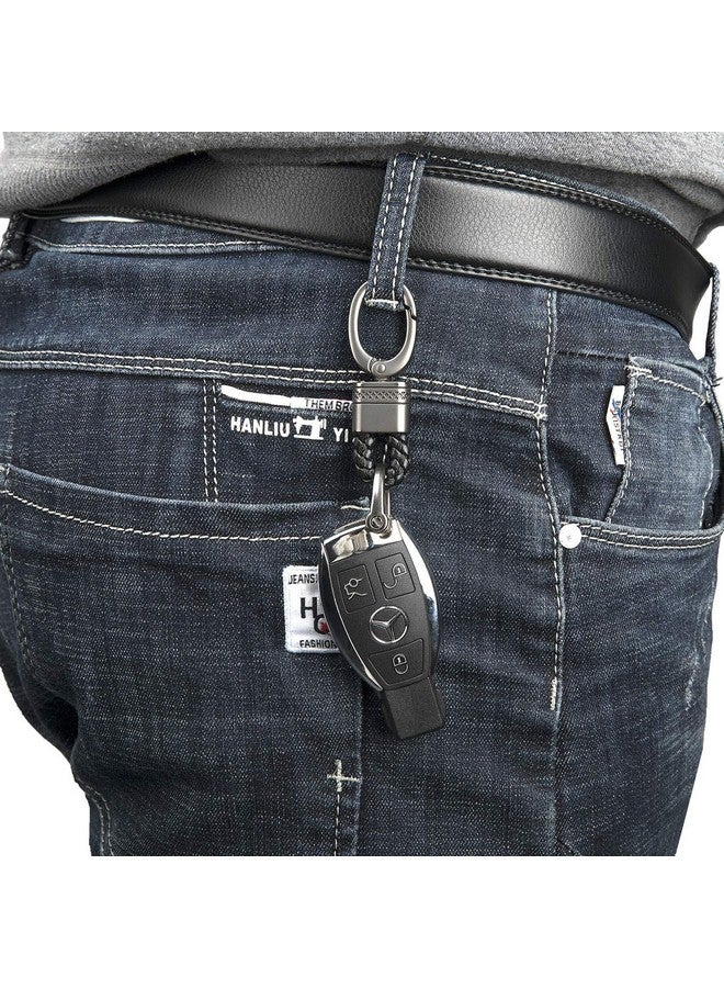 JVCV حزمة 2 من سلسلة المفاتيح الجلدية الأصلية من JVCV مع حلقة مفاتيح من سبيكة الزنك لسيارات والدراجات (أسود) - Image 5