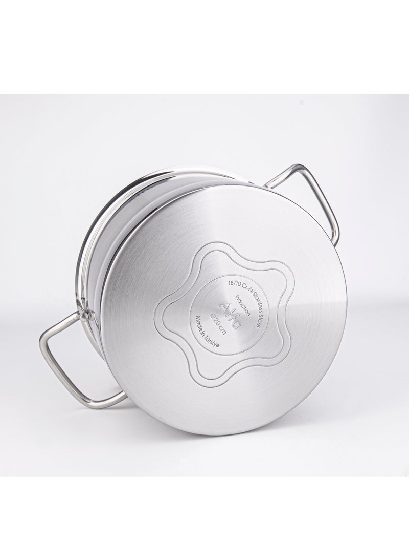 ALFA طقم أواني الطهي ألفا المتميز 9 قطع - ستانلس ستيل 18/10 Cr-Ni - 3 قدر عميقة - 1 قدر منخفض - 1 مقلاة - Image 4