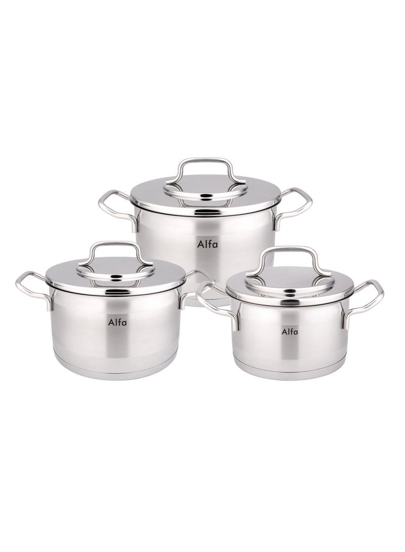 ALFA طقم أواني الطهي ألفا المتميز 9 قطع - ستانلس ستيل 18/10 Cr-Ni - 3 قدر عميقة - 1 قدر منخفض - 1 مقلاة - Image 2