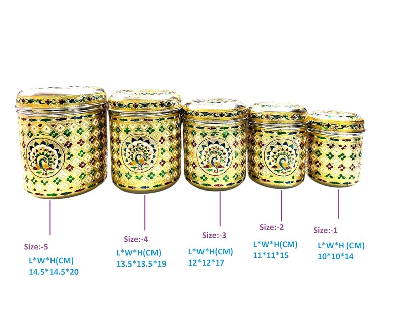 I Sonal Meenakari Rajwadi Decorative Oxidized Peacock Design Stainless Steel Handcrafted Storage Box 5 Pieces MultiPurpose  - Image 3