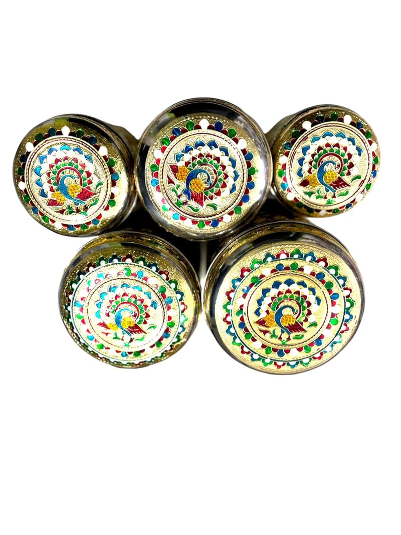 I Sonal Meenakari Rajwadi Decorative Oxidized Peacock Design Stainless Steel Handcrafted Storage Box 5 Pieces MultiPurpose  - Image 5