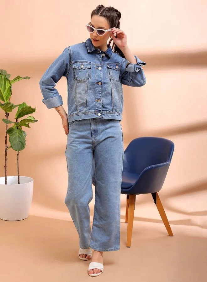 Freehand Women Casual Slim Fit Long Sleeve Basic Denim Jacket