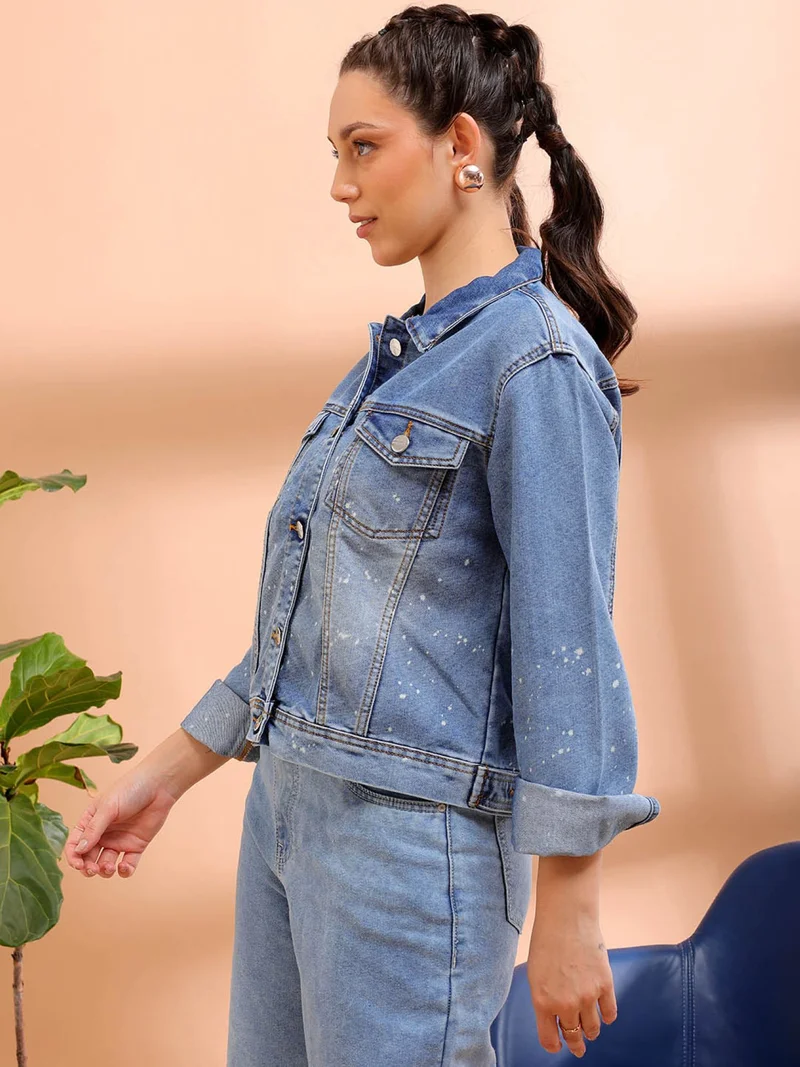 Freehand Women Casual Slim Fit Long Sleeve Basic Denim Jacket