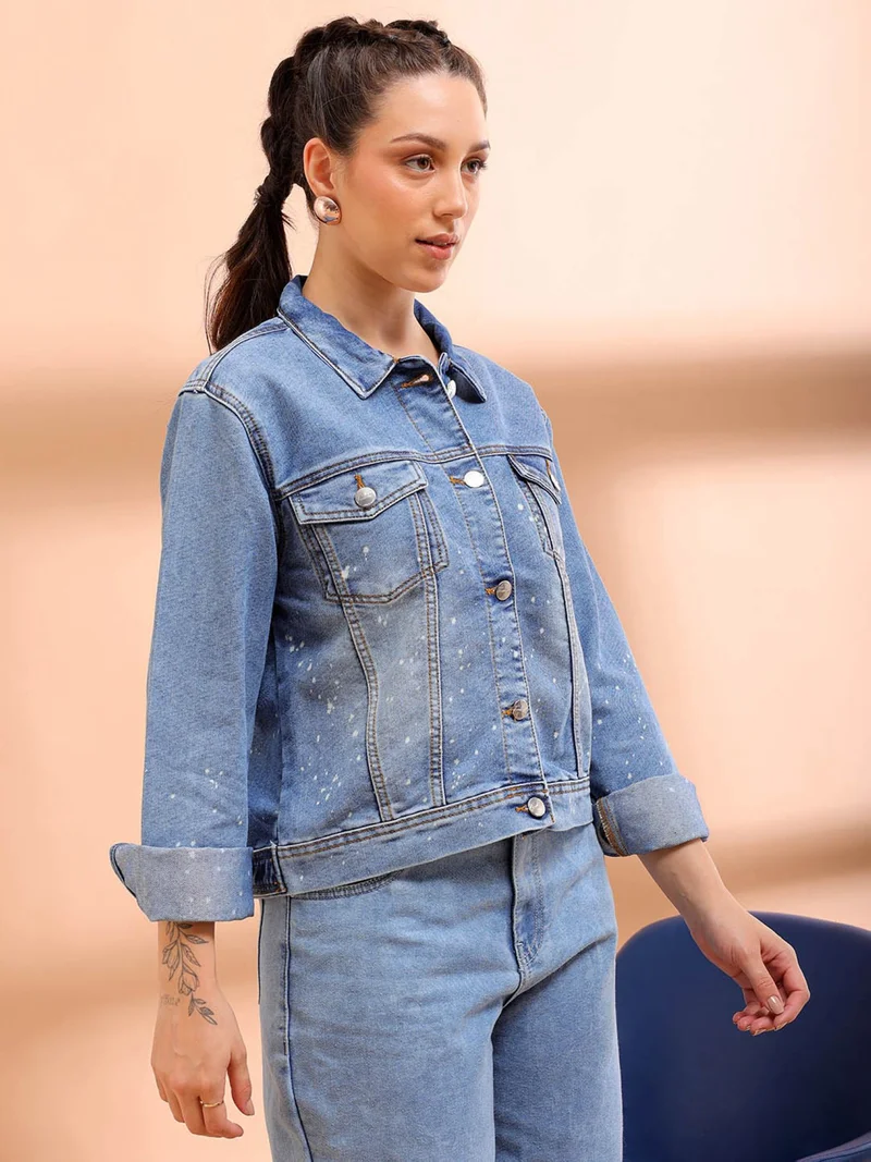 Freehand Women Casual Slim Fit Long Sleeve Basic Denim Jacket