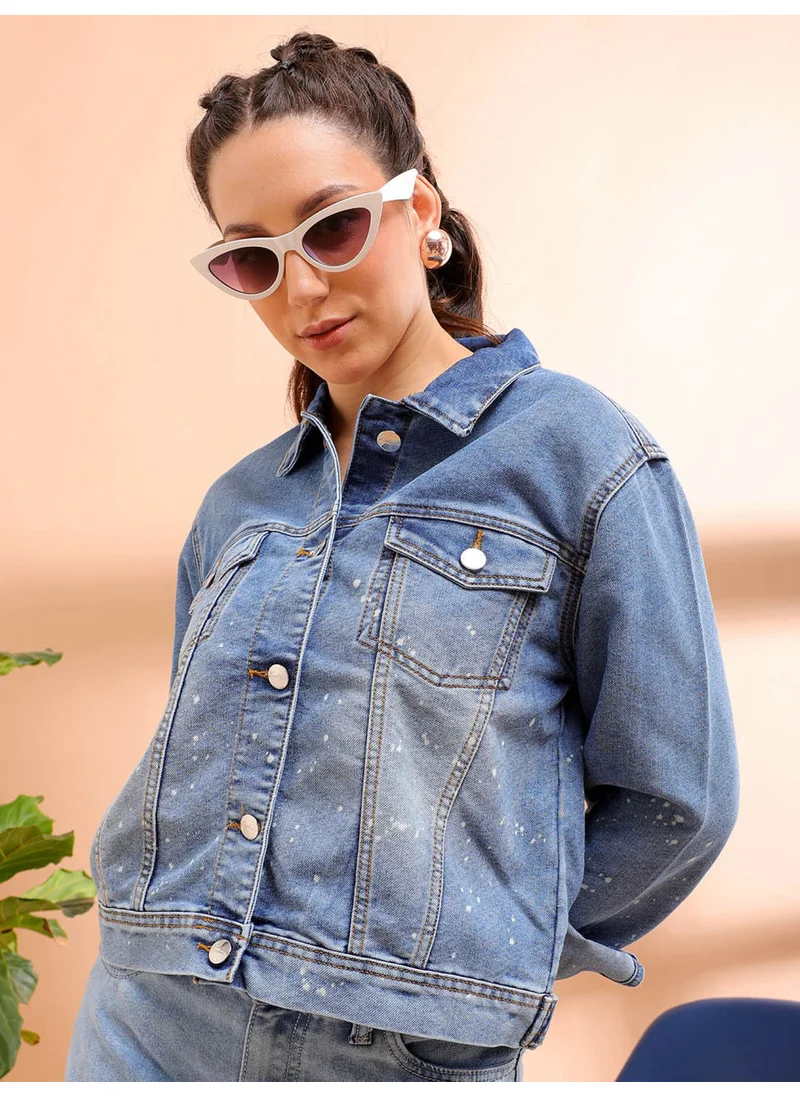 مرفوعة Women Casual Slim Fit Long Sleeve Basic Denim Jacket