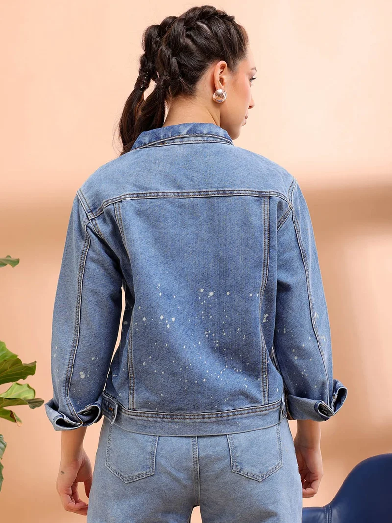 Freehand Women Casual Slim Fit Long Sleeve Basic Denim Jacket