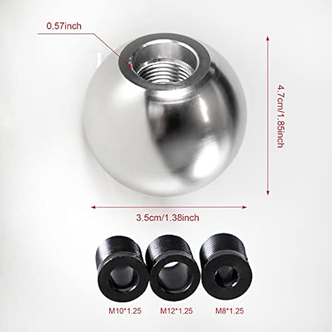 ريحني مقبض ناقل الحركة Universal Round Ball Gear Pun Turning FinishChrom مع مقبض ناقل حركة ألمنيوم مع 3 محولات متوافقة مع ناقل الحركة اليدوي والأوتوماتيكي CarSliver - Image 3