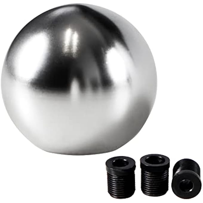 ريحني مقبض ناقل الحركة Universal Round Ball Gear Pun Turning FinishChrom مع مقبض ناقل حركة ألمنيوم مع 3 محولات متوافقة مع ناقل الحركة اليدوي والأوتوماتيكي CarSliver - Image 2