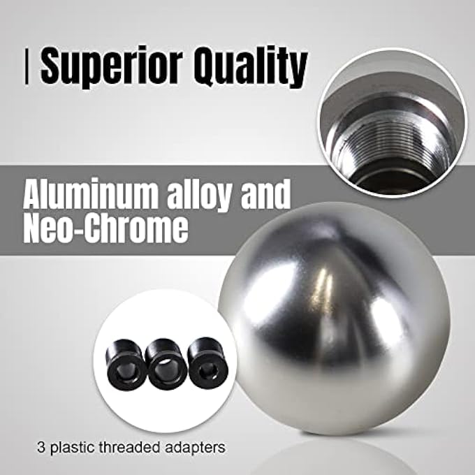 ريحني مقبض ناقل الحركة Universal Round Ball Gear Pun Turning FinishChrom مع مقبض ناقل حركة ألمنيوم مع 3 محولات متوافقة مع ناقل الحركة اليدوي والأوتوماتيكي CarSliver - Image 4