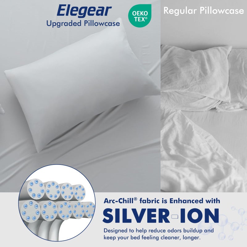 Elegear Cooling Pillow Cases for Hot Sleepers, Clean Fabric Silver Infused Cooling Pillowcase Q-Max>0.5, Soft Silky Pillowcases for Hair & Skin, Summer Zipper Pillowcase Cover Set of 2-Standard, Gray - Image 3