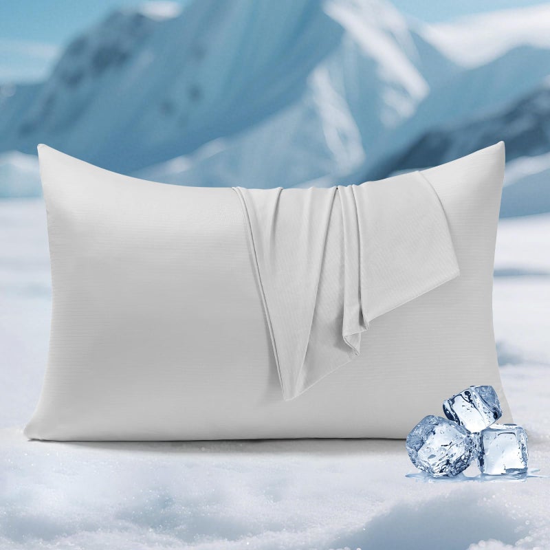 Elegear Cooling Pillow Cases for Hot Sleepers, Clean Fabric Silver Infused Cooling Pillowcase Q-Max>0.5, Soft Silky Pillowcases for Hair & Skin, Summer Zipper Pillowcase Cover Set of 2-Standard, Gray - Image 1