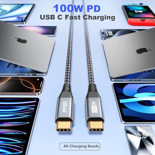 LDLrui USB C to USB C Monitor Display Cable 6FT, 20Gbps Data Transfer 100W Fast Charge 4K Video Output USB3.2 Gen 2×2 Cable for MacBook, iPad, iPhone 15 Pro/Max, Samsung S21, Dell XPS, Portable Monitor - Image 4