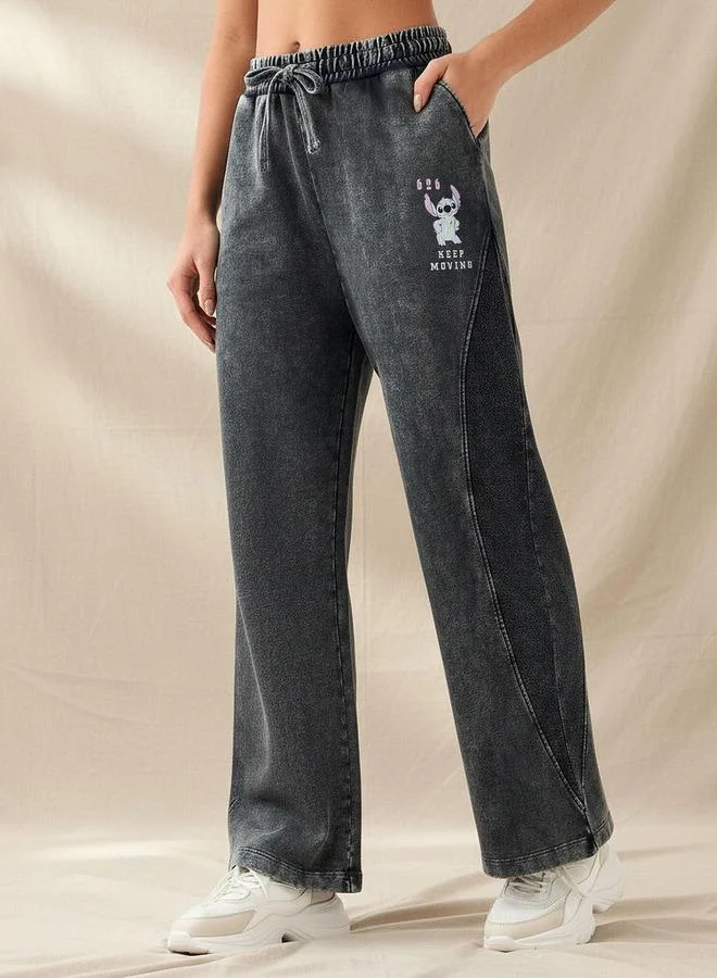 اس بي كاركترز Wide Leg Mid Rise Jeans with Stitch Print