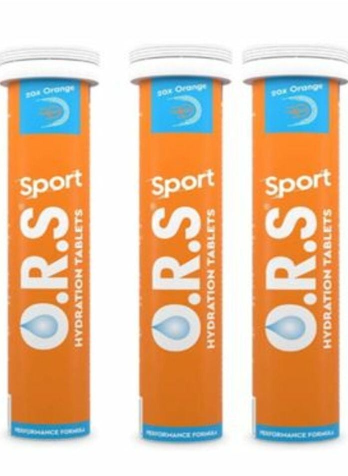 ORS Ors Hydration Tablets With Electrolytes, Vegan, Gluten And Lactose Free Formula - Natural Orange Flavor - 20 Count Pack of 3 
