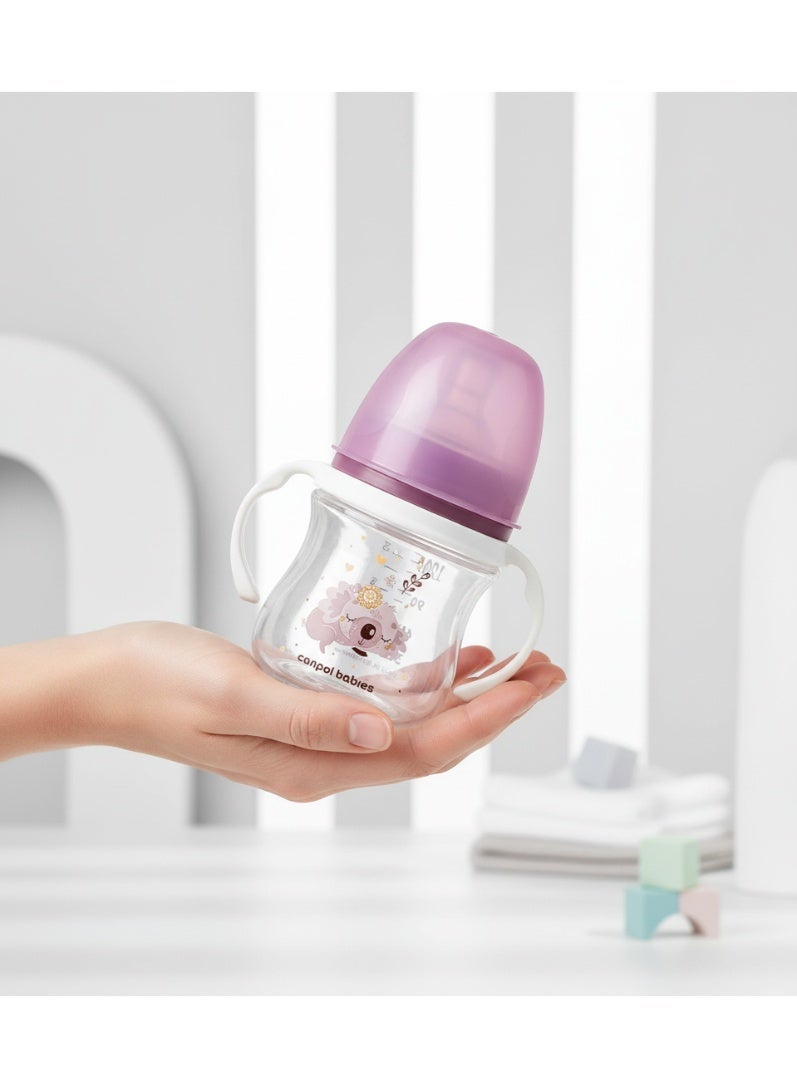 Canpol Babies Silicone Feeding Bottle with Handles | Pink Koala Design | 120 ml | 0m+ | BPA Free | Soft Silicone Teat | Easy Grip for Newborns - Image 4