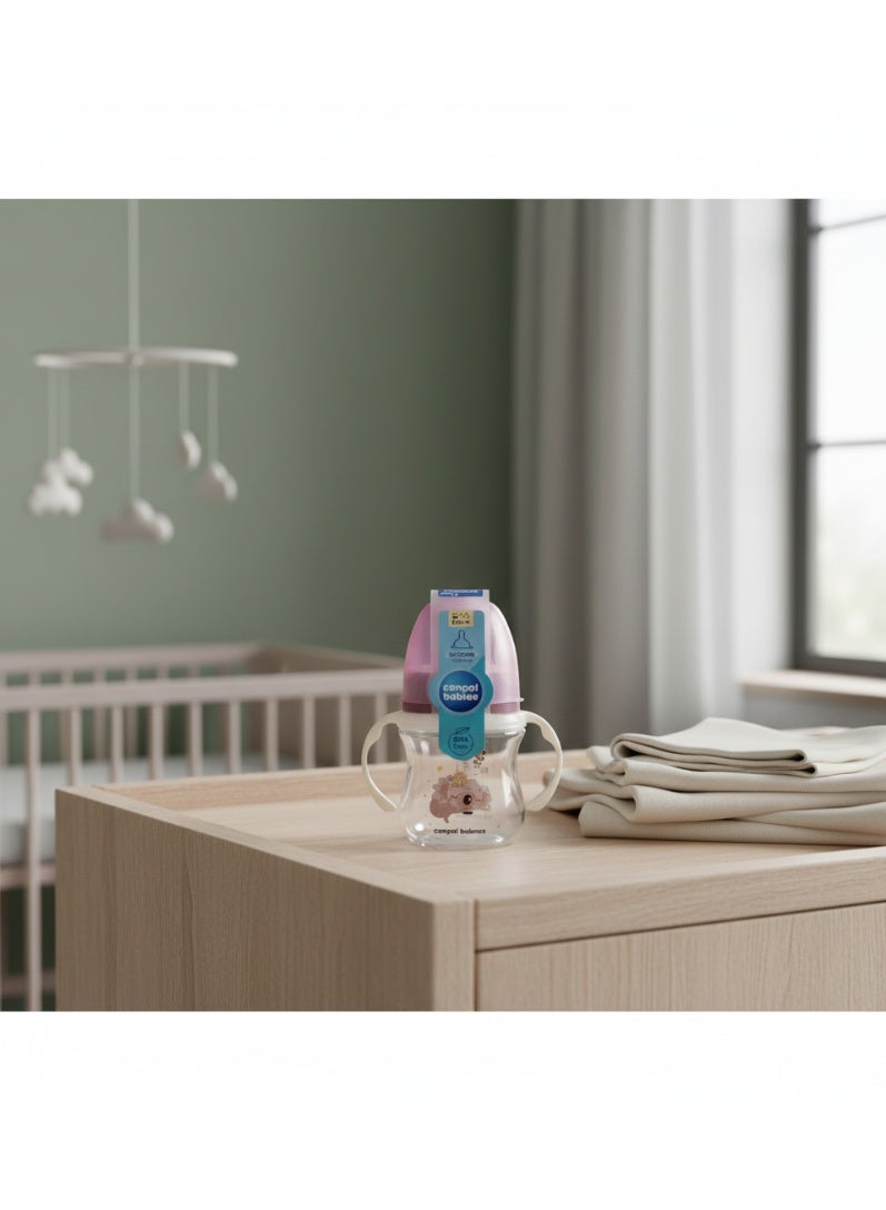 Canpol Babies Silicone Feeding Bottle with Handles | Pink Koala Design | 120 ml | 0m+ | BPA Free | Soft Silicone Teat | Easy Grip for Newborns - Image 5