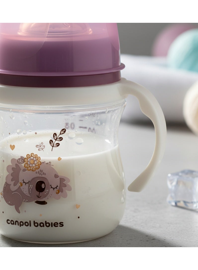 Canpol Babies Silicone Feeding Bottle with Handles | Pink Koala Design | 120 ml | 0m+ | BPA Free | Soft Silicone Teat | Easy Grip for Newborns - Image 2