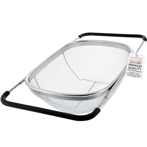 U.S. Kitchen Supply Stainless Steel Colander Strainer - 6-Quart Collapsible Colander with Expandable Rubber Handles - Rectangular Sieve, Fine Mesh Stainless Steel Strainers and Colanders for Kitchen - Image 1