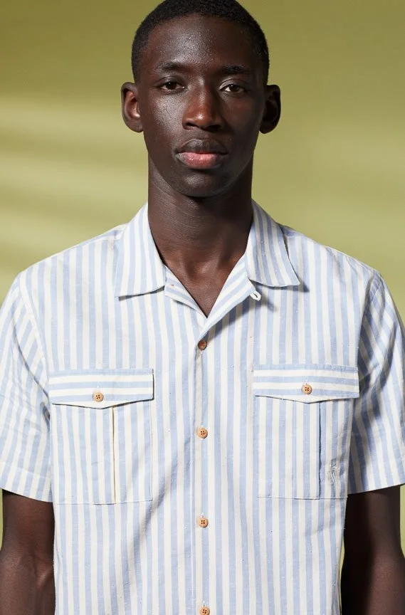 فيكونت أ. قميص كلود مخطط عريض سماوي 100% قطن