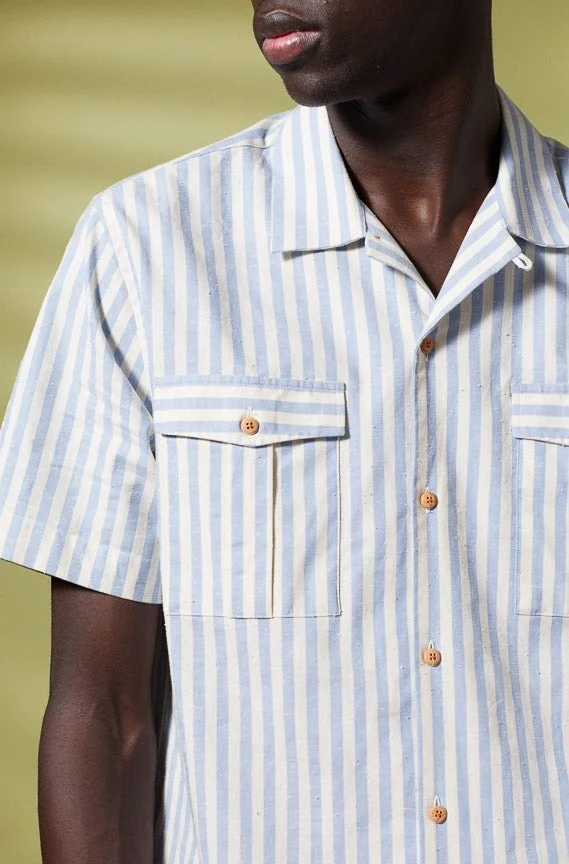 فيكونت أ. قميص كلود مخطط عريض سماوي 100% قطن