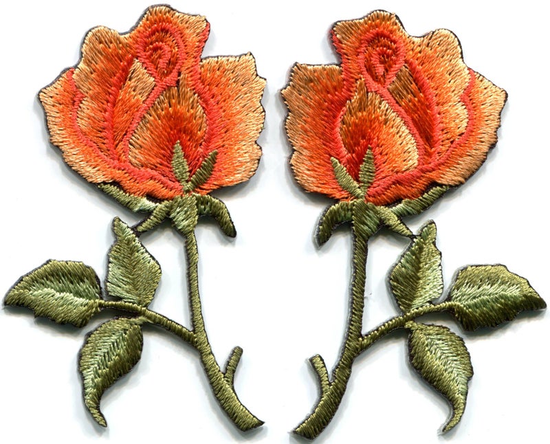 TKPatch Orange roses pair flowers floral retro boho hippie embroidered appliques iron-ons patches new - Image 5