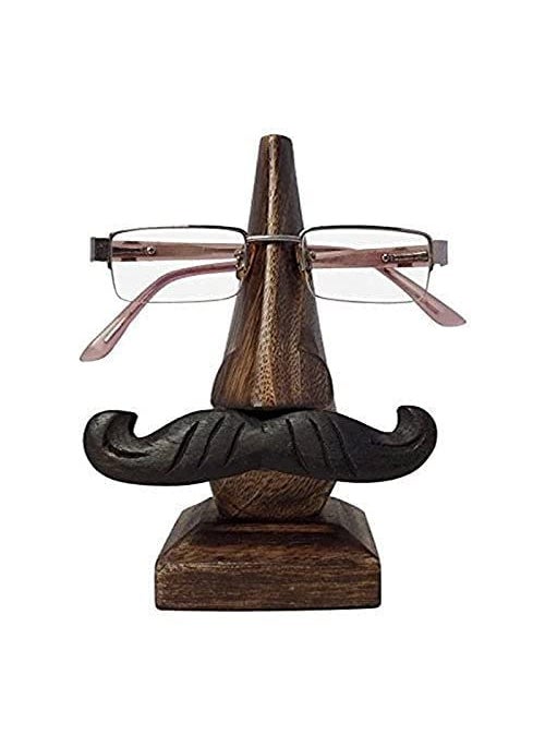 BOGEN LITE BOGEN LITE Art Store Handmade Wooden Nose Shaped Spectacle Specs Eyeglass Holder Stand with Black Moustache Antique Grey  - Image 1