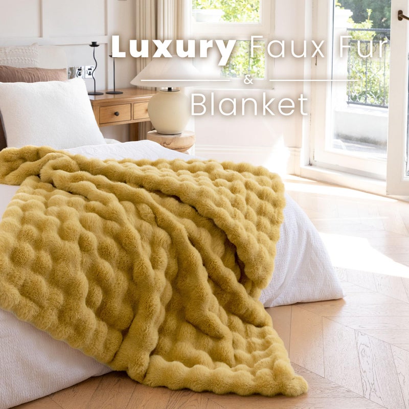 blunique Ultra Soft Cozy Faux Fur Throw Blanket-Fuzzy Plush Thick Bubble Blanket  Fluffy Valentines Day Blanket for Couch  Bed  and Living Room  50x60 Inches  Dark Yellow - Image 3