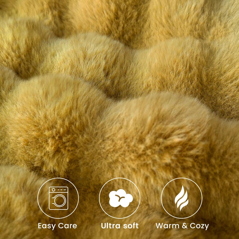 blunique Ultra Soft Cozy Faux Fur Throw Blanket-Fuzzy Plush Thick Bubble Blanket  Fluffy Valentines Day Blanket for Couch  Bed  and Living Room  50x60 Inches  Dark Yellow - Image 5