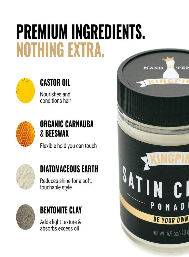 KINGPIN Satin Cream Hair Wax for Smooth Styling - Medium Hold & Natural Finish - Lightweight, Non-Greasy Hair Pomade for Men, All-Day Control & Texture - 4.5oz - Image 3