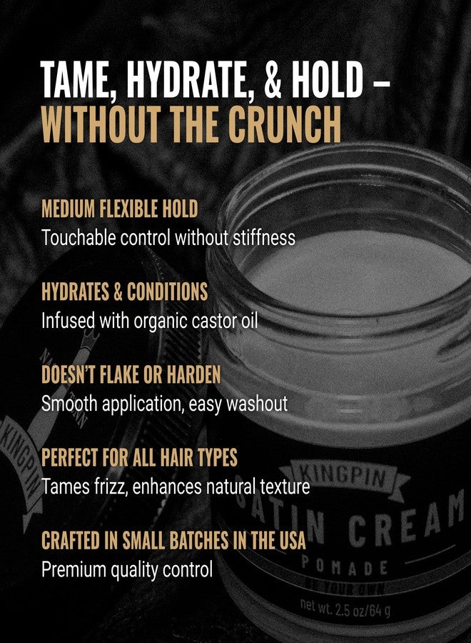 KINGPIN Satin Cream Hair Wax for Smooth Styling - Medium Hold & Natural Finish - Lightweight, Non-Greasy Hair Pomade for Men, All-Day Control & Texture - 4.5oz - Image 2